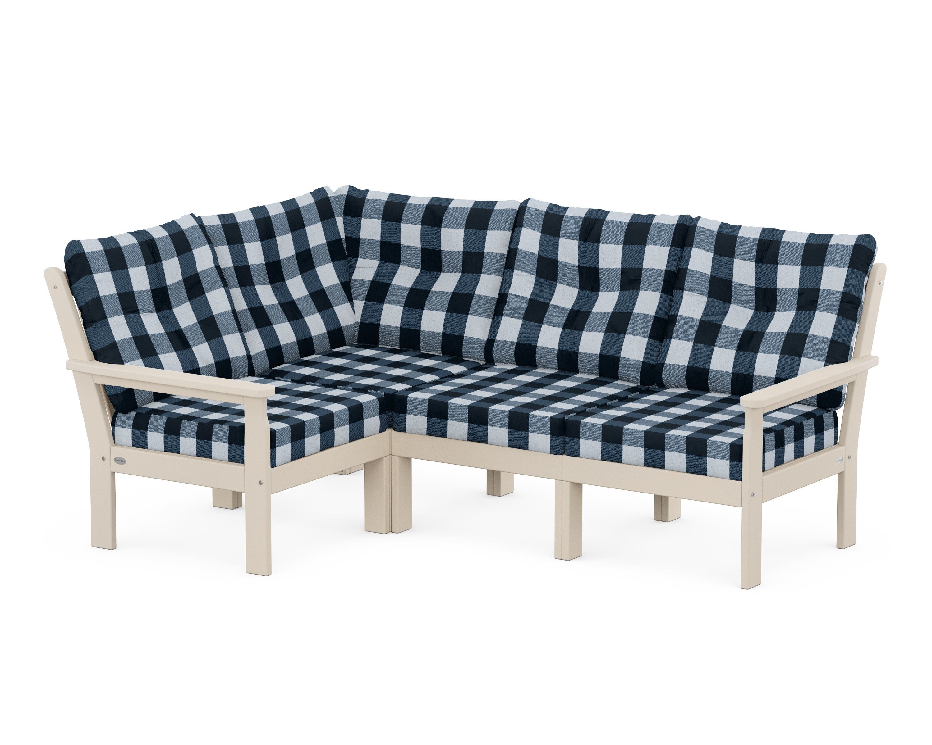 POLYWOOD® Vineyard 4-Piece Sectional in Sand / Buffalo Plaid Marine Indigo