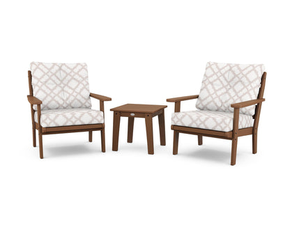 POLYWOOD® Lakeside 3-Piece Deep Seating Chair Set in Teak / Trellis Dune Burlap
