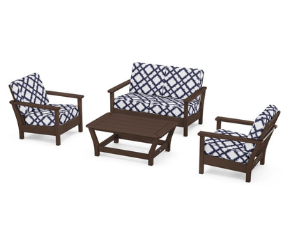 POLYWOOD® Harbour 4-Piece Deep Seating Set in Mahogany / Trellis Navy