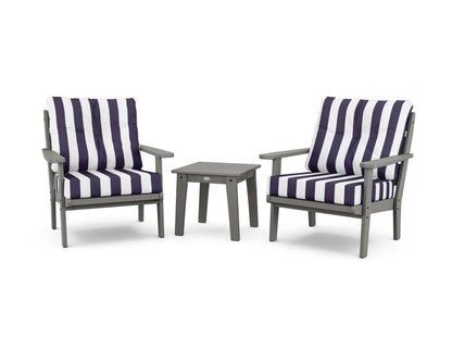 POLYWOOD® Lakeside 3-Piece Deep Seating Chair Set in Slate Grey / Cabana Stripe Navy