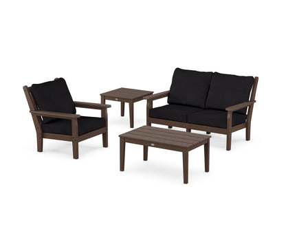 POLYWOOD® Chippendale 4-Piece Deep Seating Set in Mahogany / Midnight Linen