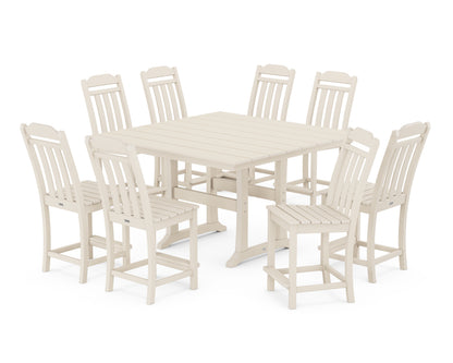 Country Living Cottage 9-Piece Square Farmhouse Side Chair Counter Set with Trestle Legs in Sand