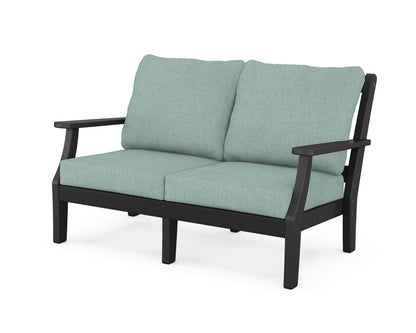 Martha Stewart by POLYWOOD® Chinoiserie Deep Seating Loveseat in Black / Glacier Spa