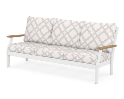 POLYWOOD® Braxton Deep Seating Sofa in White / Natural / Trellis Dune Burlap