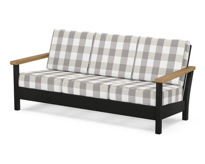 POLYWOOD® Harbour Deep Seating Sofa in Black / Natural / Buffalo Plaid Grey Mist