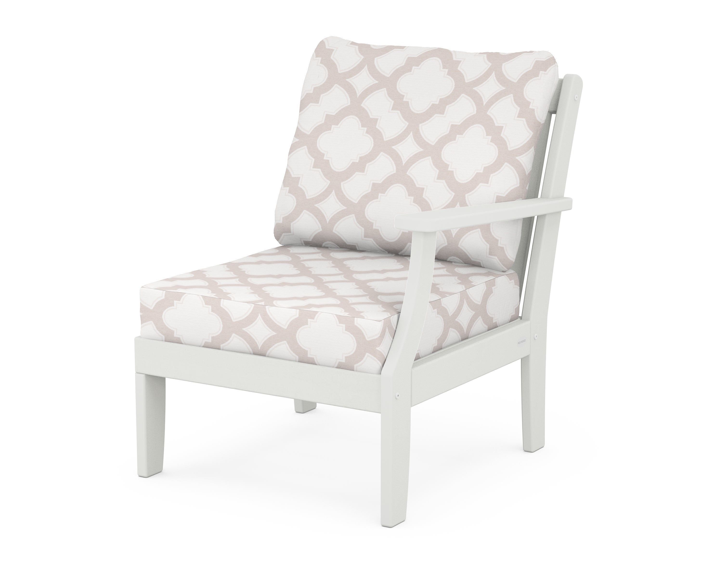 POLYWOOD® Braxton Modular Right Arm Chair in Vintage White / Trellis Dune Burlap