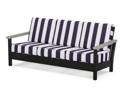 POLYWOOD® Harbour Deep Seating Sofa in Black / Driftwood / Cabana Stripe Navy