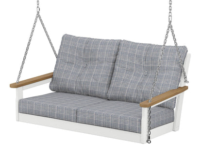 POLYWOOD® Vineyard Deep Seating Swing in White / Natural / Houndstooth Sky Blue