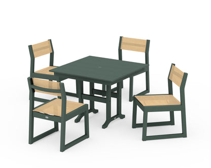 POLYWOOD® EDGE Sling Side Chair 5-Piece Farmhouse Dining Set in Green / Dupioni Apricot Sling