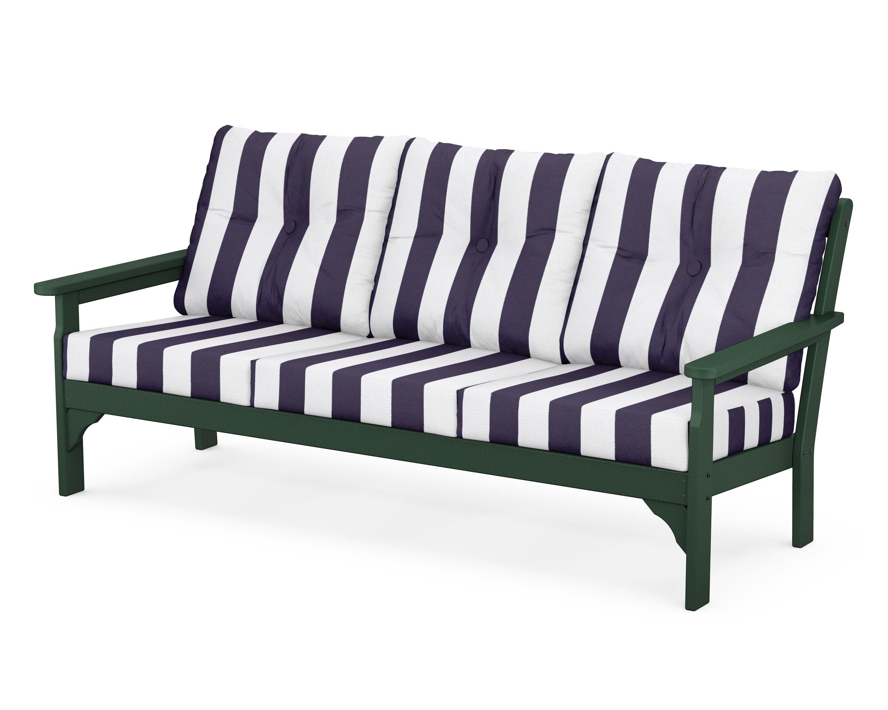 POLYWOOD® Vineyard Deep Seating Sofa in Green / Cabana Stripe Navy
