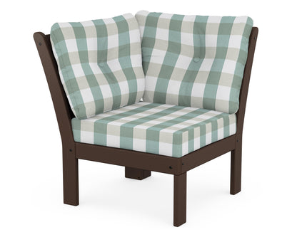 POLYWOOD® Vineyard Modular Corner Chair in Mahogany / Buffalo Plaid Glacier Spa