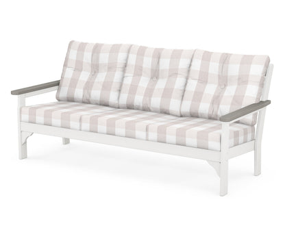 POLYWOOD® Vineyard Deep Seating Sofa in White / Driftwood / Buffalo Plaid Dune Burlap