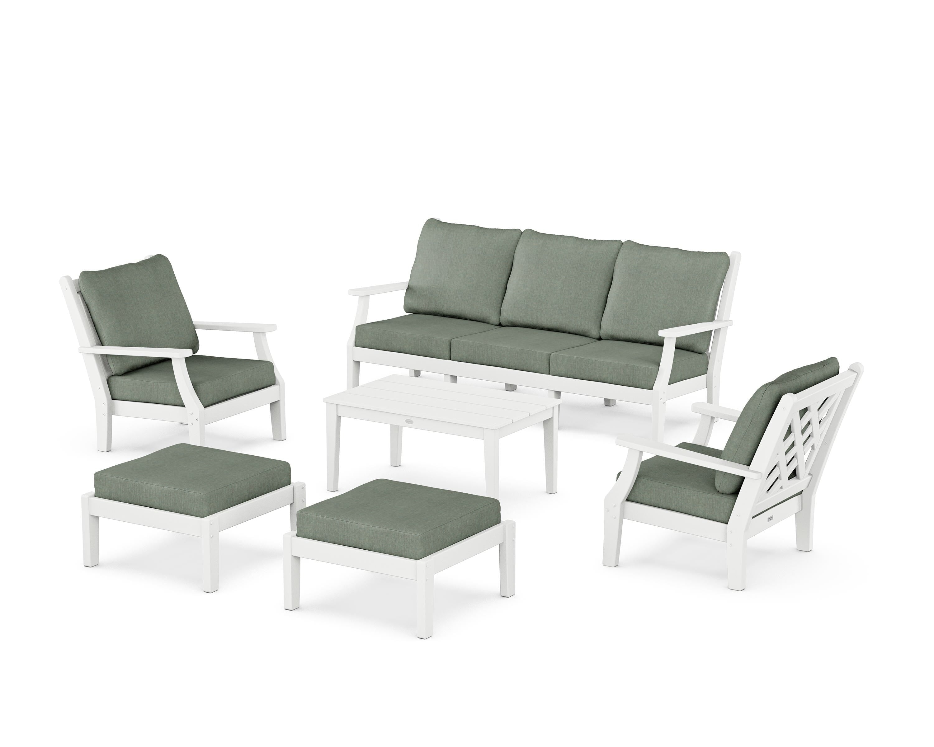 Country Living Wovendale 6-Piece Lounge Sofa Set in White / Cast Sage
