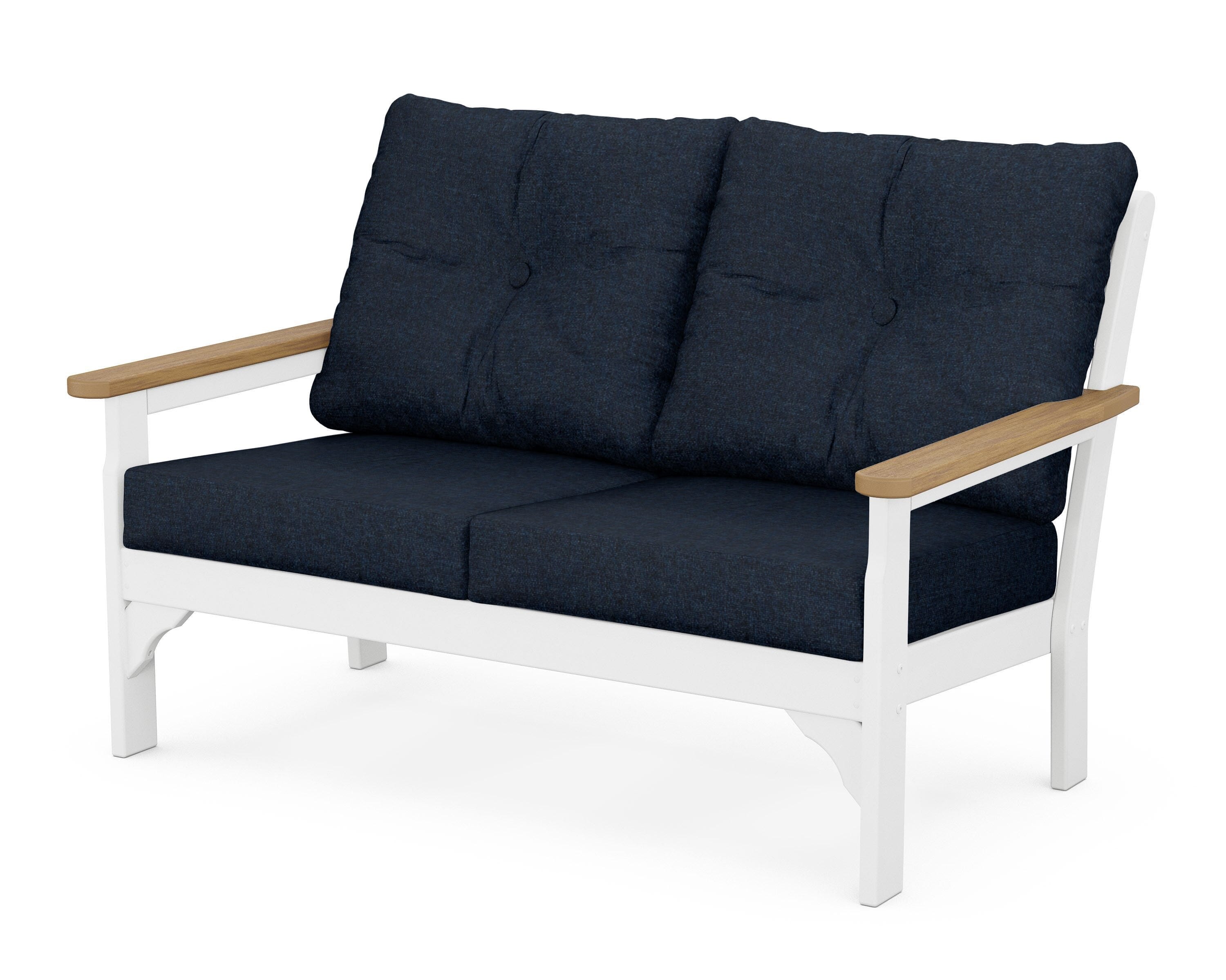 POLYWOOD® Vineyard Deep Seating Loveseat in White / Natural / Marine Indigo