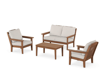 Country Living Cottage 4-Piece Deep Seating Set with Loveseat in Teak / Cast Ash