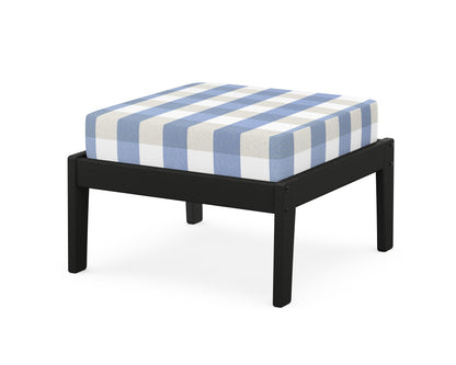 Unbranded Deep Seating Ottoman in Black / Buffalo Plaid Sky Blue