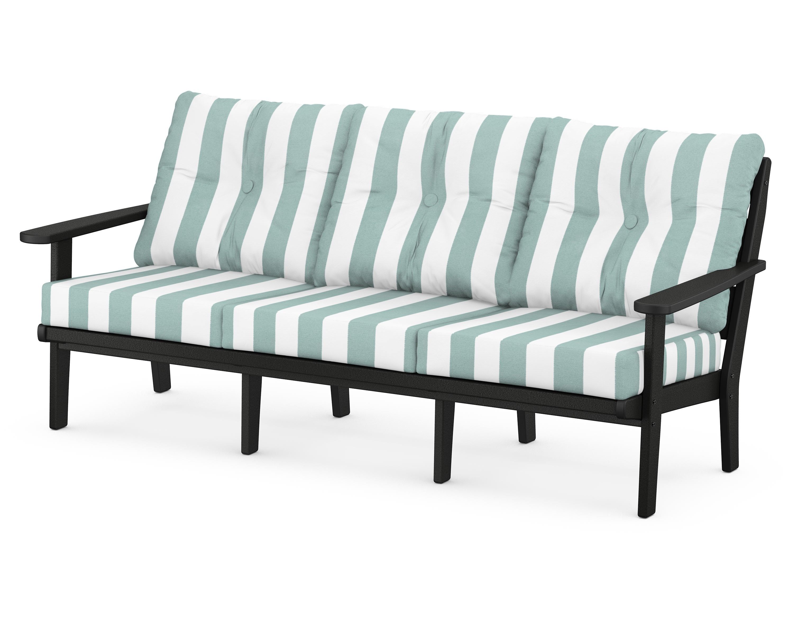 POLYWOOD® Lakeside Deep Seating Sofa in Black / Cabana Stripe Glacier Spa