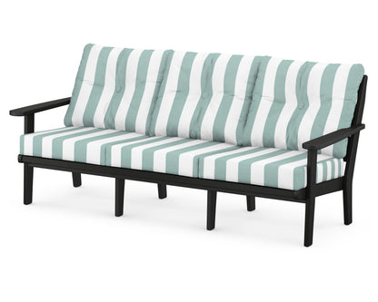 POLYWOOD® Lakeside Deep Seating Sofa in Black / Cabana Stripe Glacier Spa