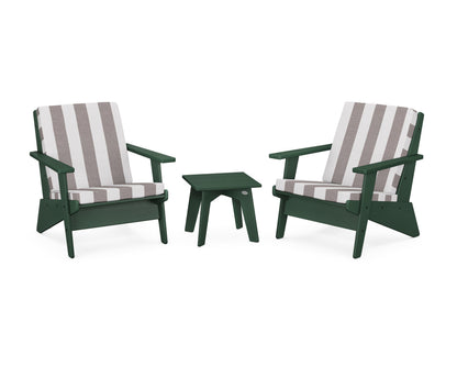 POLYWOOD® Riviera Modern Lounge 3-Piece Set in Green / Cabana Stripe Grey Mist