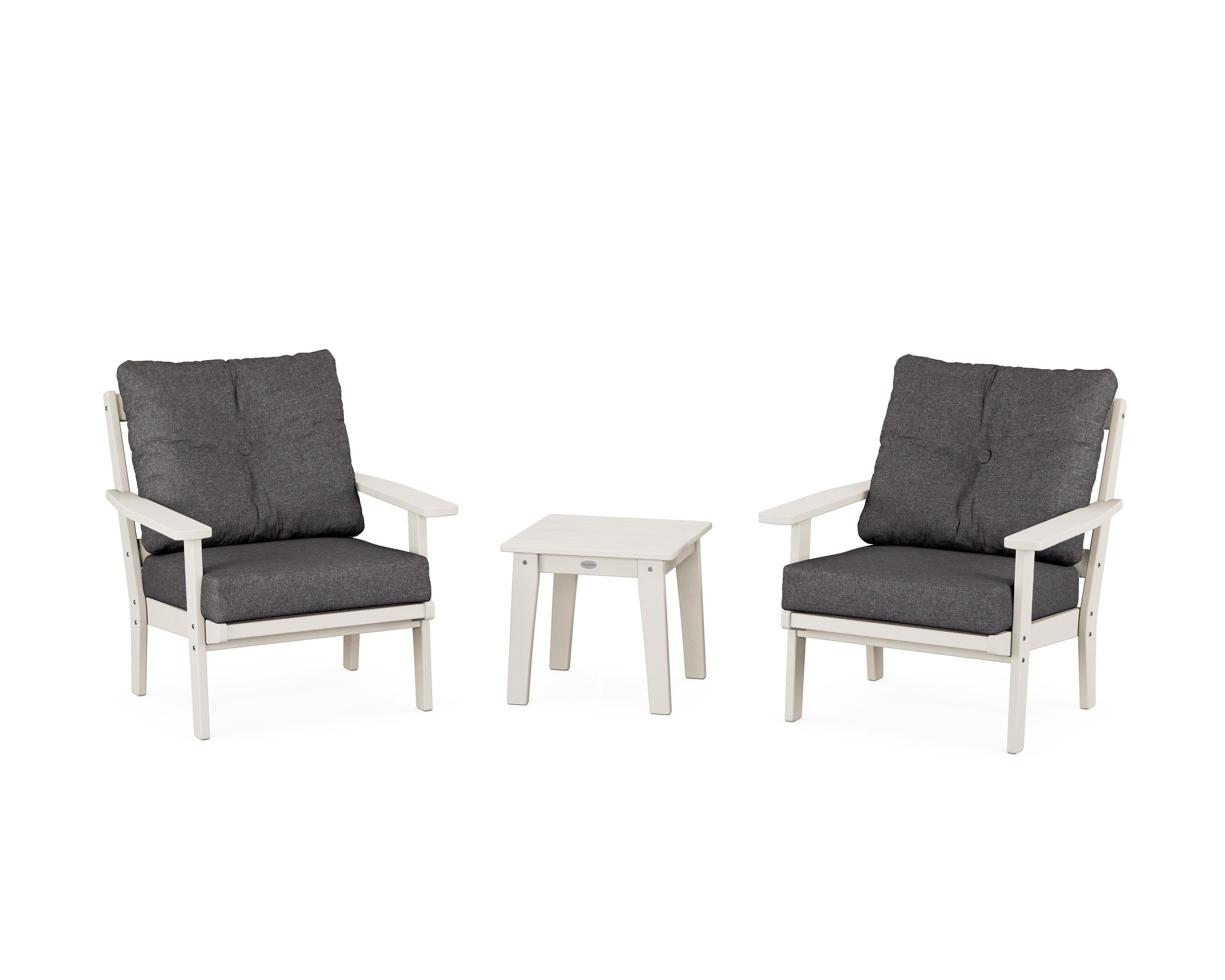 POLYWOOD® Oxford 3-Piece Deep Seating Set in Sand / Ash Charcoal