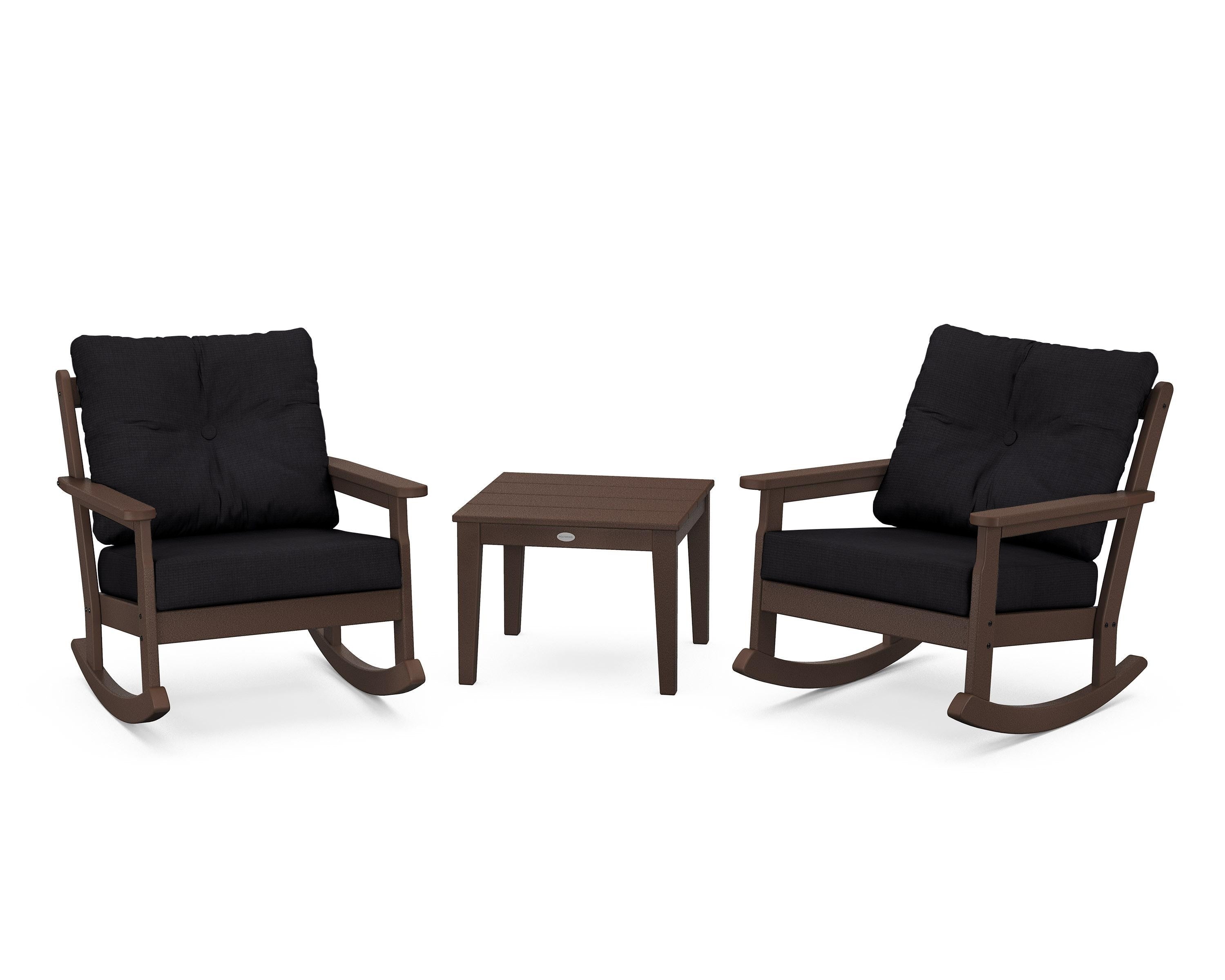 POLYWOOD® Vineyard 3-Piece Deep Seating Rocker Set in Mahogany / Midnight Linen