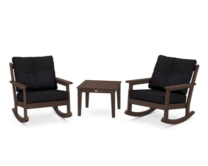 POLYWOOD® Vineyard 3-Piece Deep Seating Rocker Set in Mahogany / Midnight Linen