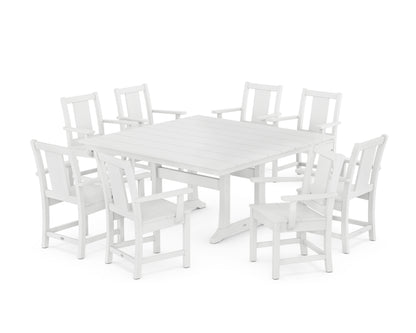 POLYWOOD® Prairie 9-Piece Square Farmhouse Dining Set with Trestle Legs in White