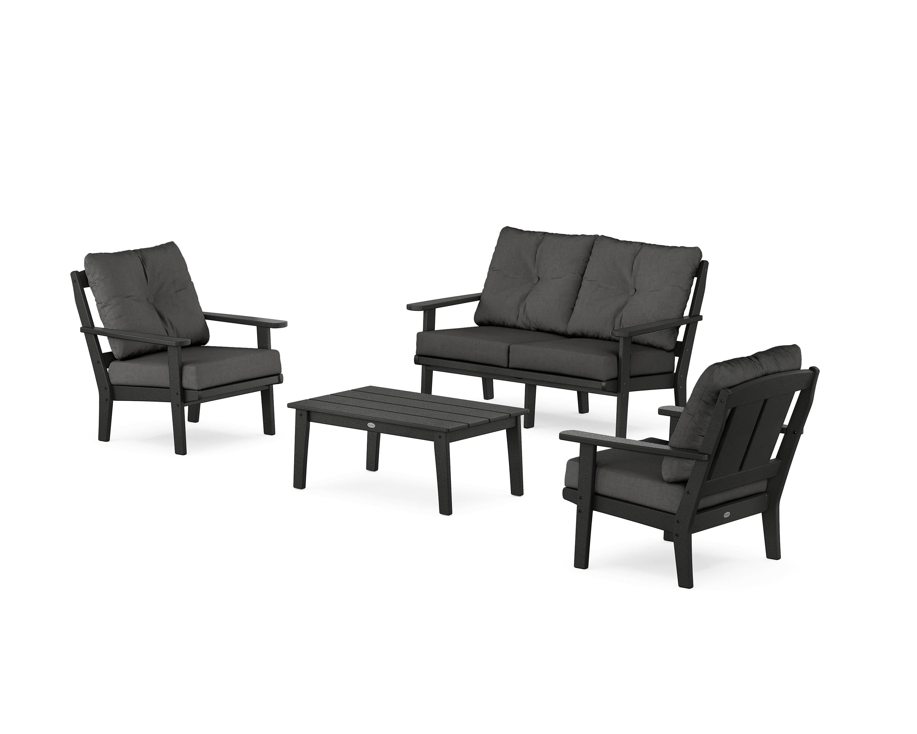 POLYWOOD® Mission 4-Piece Deep Seating Set with Loveseat in Black / Spectrum Carbon