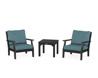 Martha Stewart by POLYWOOD® Chinoiserie 3-Piece Deep Seating Set in Black / Ocean Teal
