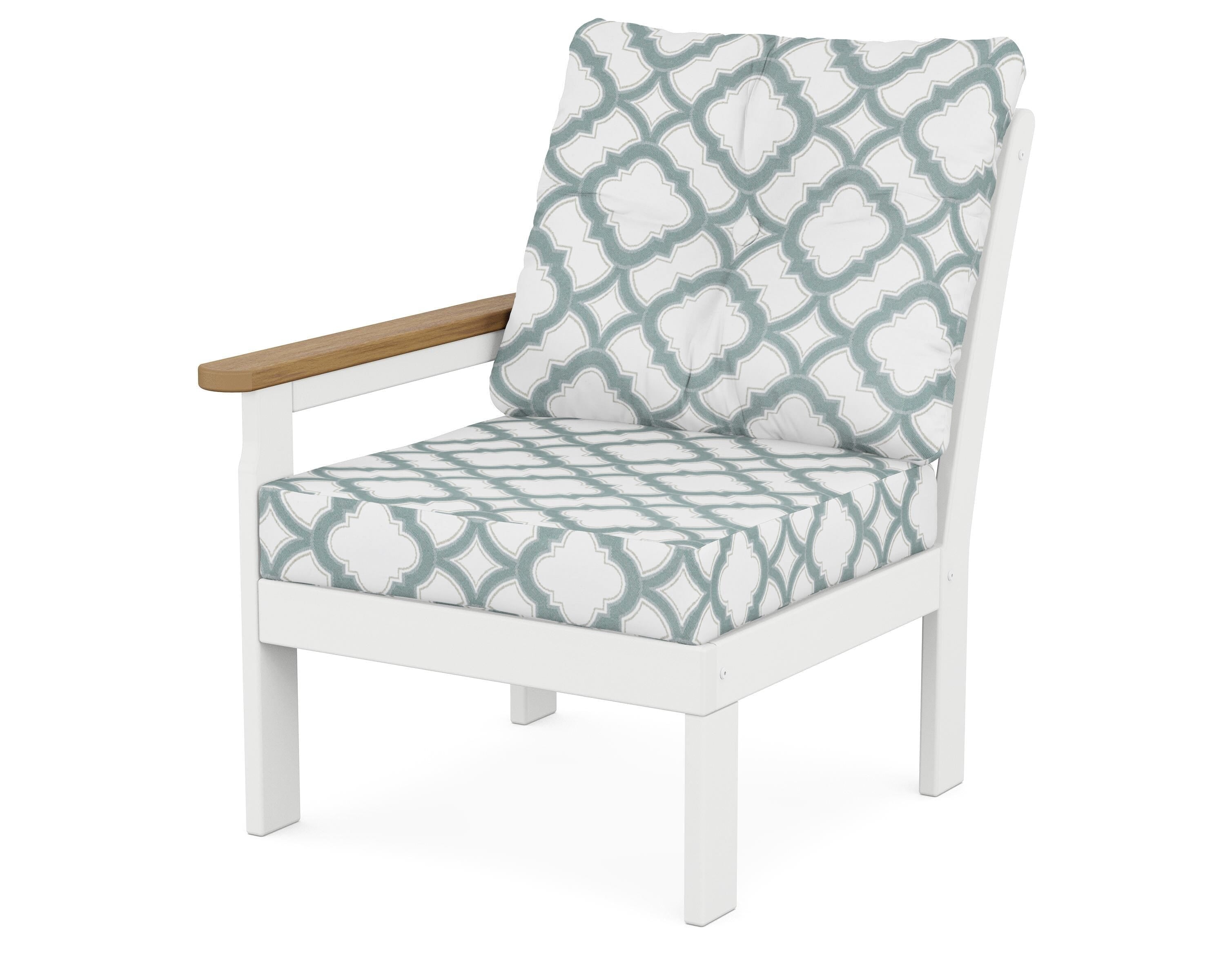 POLYWOOD® Vineyard Modular Left Arm Chair in White / Natural / Trellis Glacier Spa