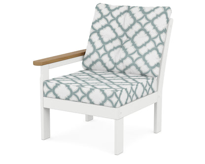 POLYWOOD® Vineyard Modular Left Arm Chair in White / Natural / Trellis Glacier Spa