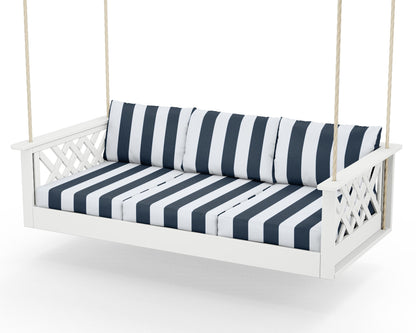 Country Living Wovendale Daybed Swing in White / Cabana Stripe Marine Indigo