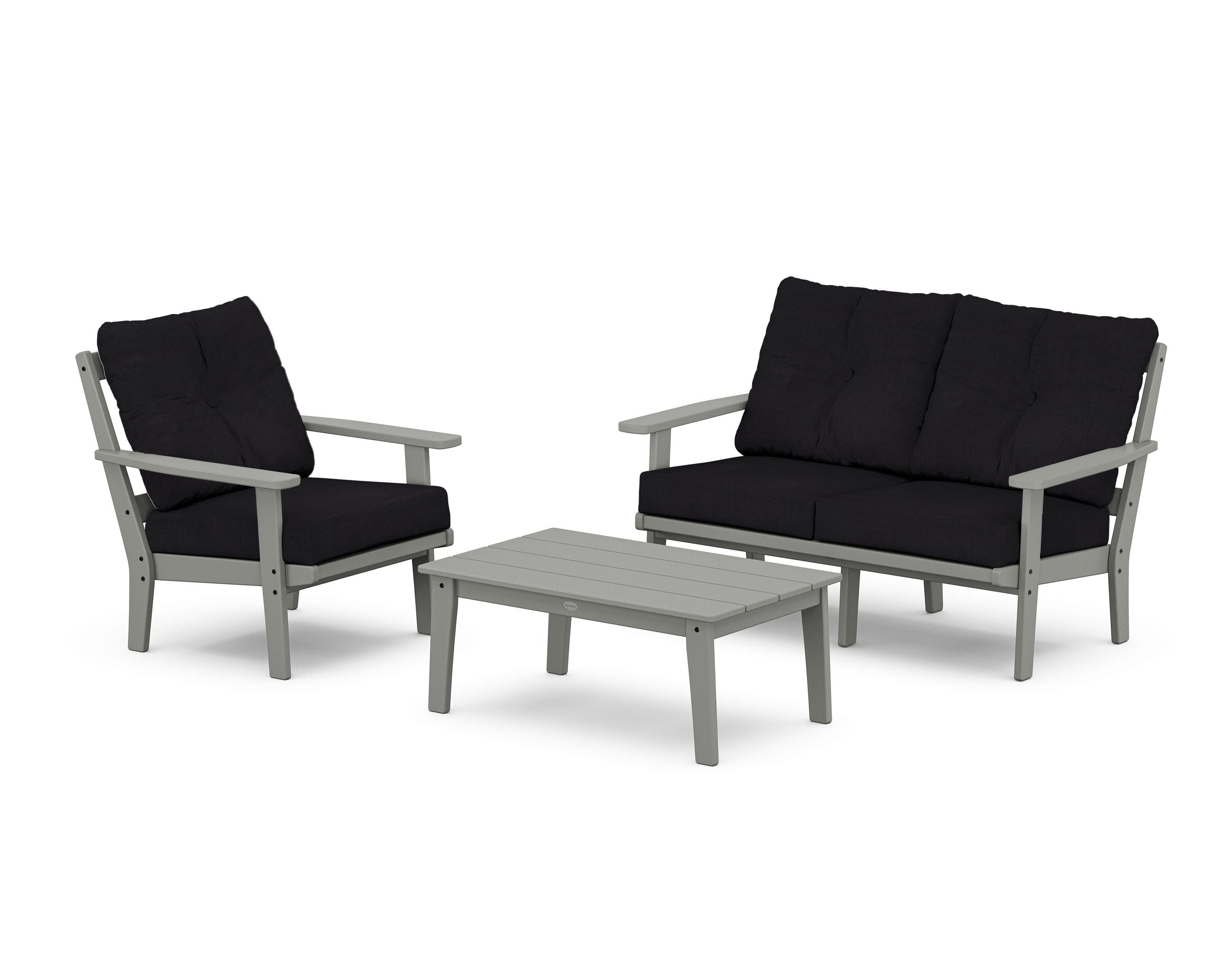 POLYWOOD® Prairie 3-Piece Deep Seating Set with Loveseat in Slate Grey / Midnight Linen
