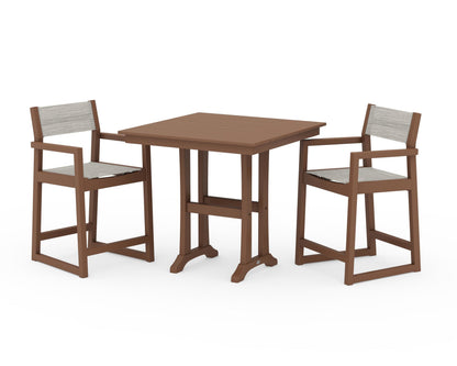 POLYWOOD® EDGE Sling Arm Chair 3-Piece Farmhouse Counter Set with Trestle Legs in Teak / Birch Sling