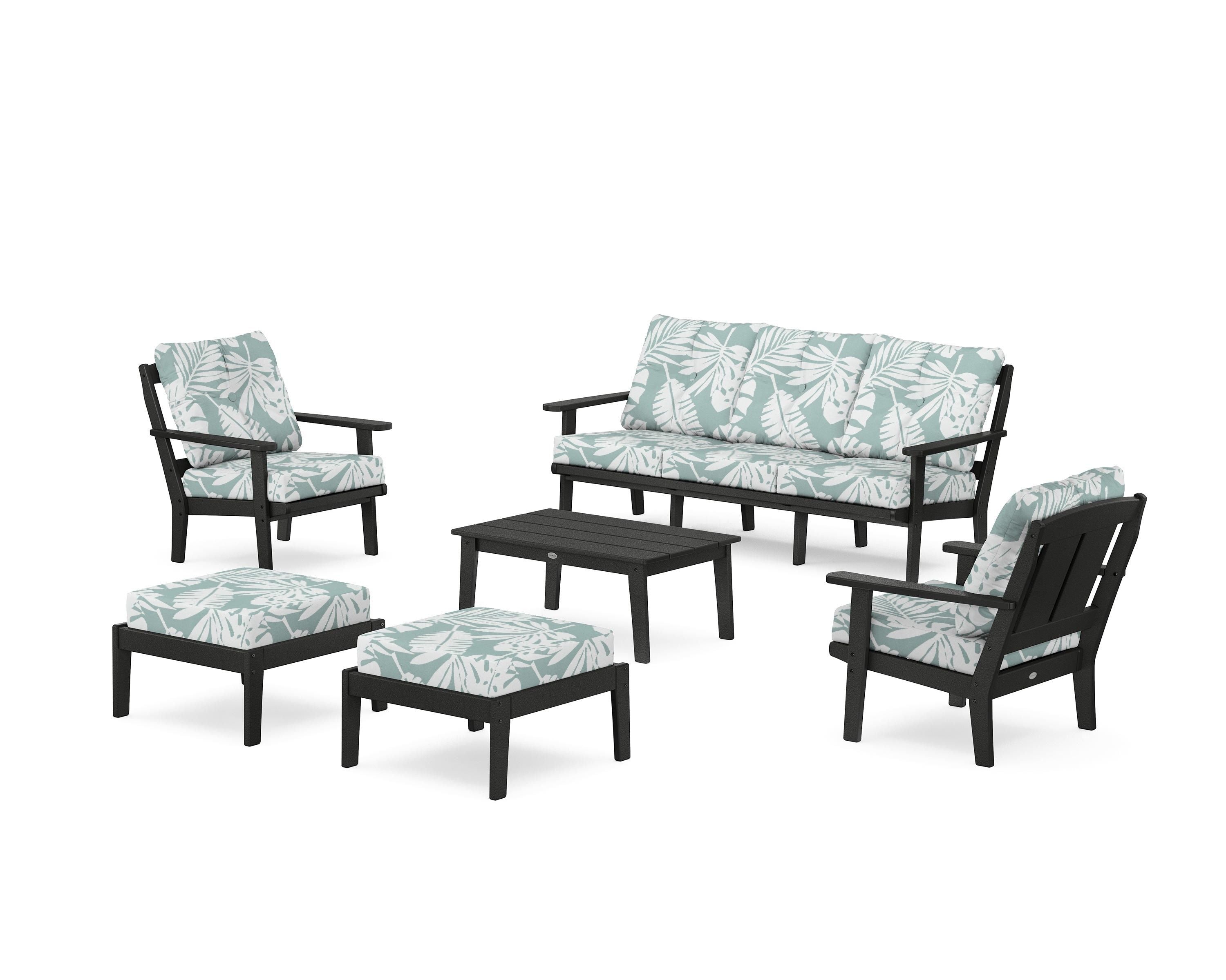POLYWOOD® Mission 6-Piece Lounge Sofa Set in Black / Leaf Glacier Spa