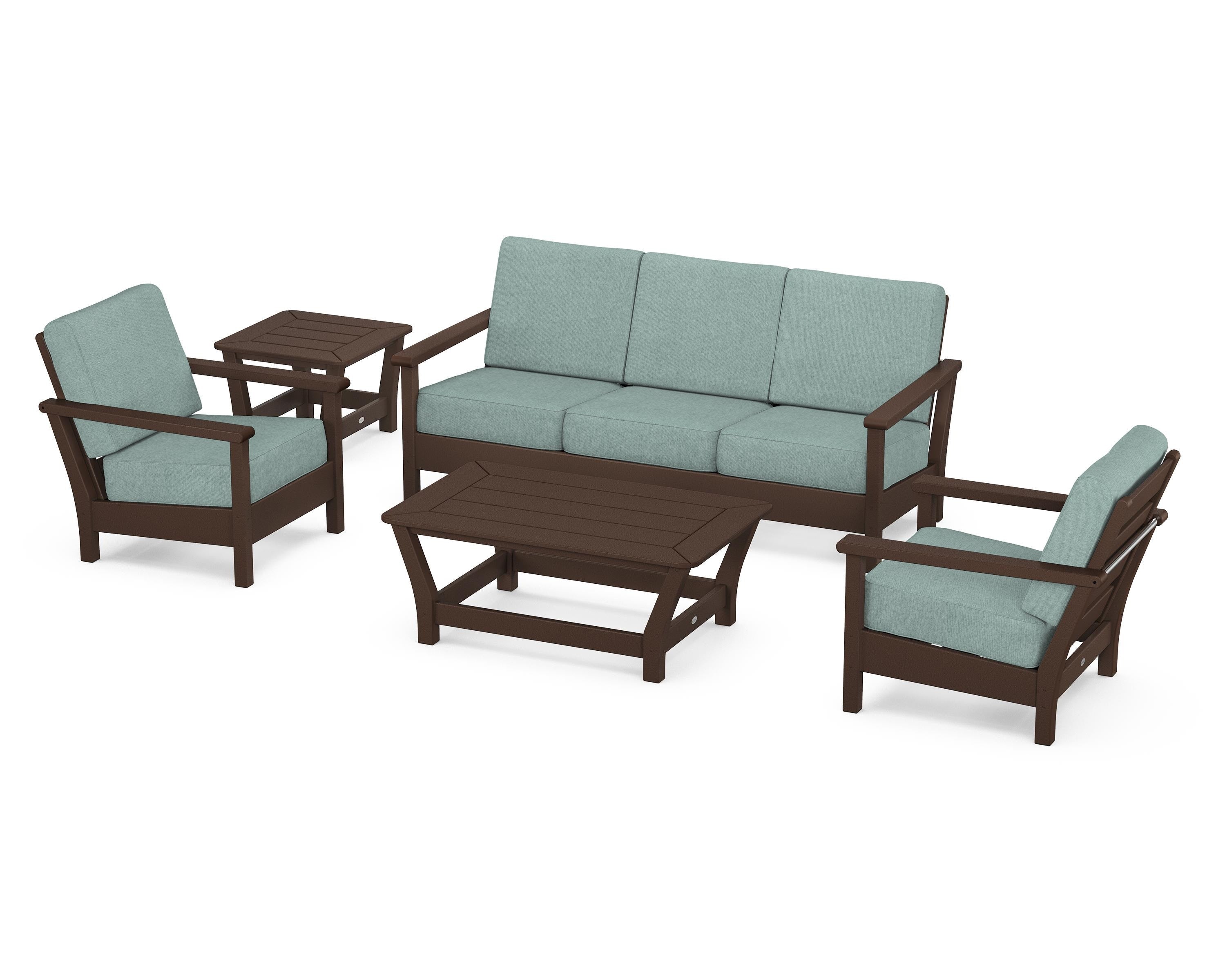 POLYWOOD® Harbour 5-Piece Deep Seating Set in Mahogany / Glacier Spa