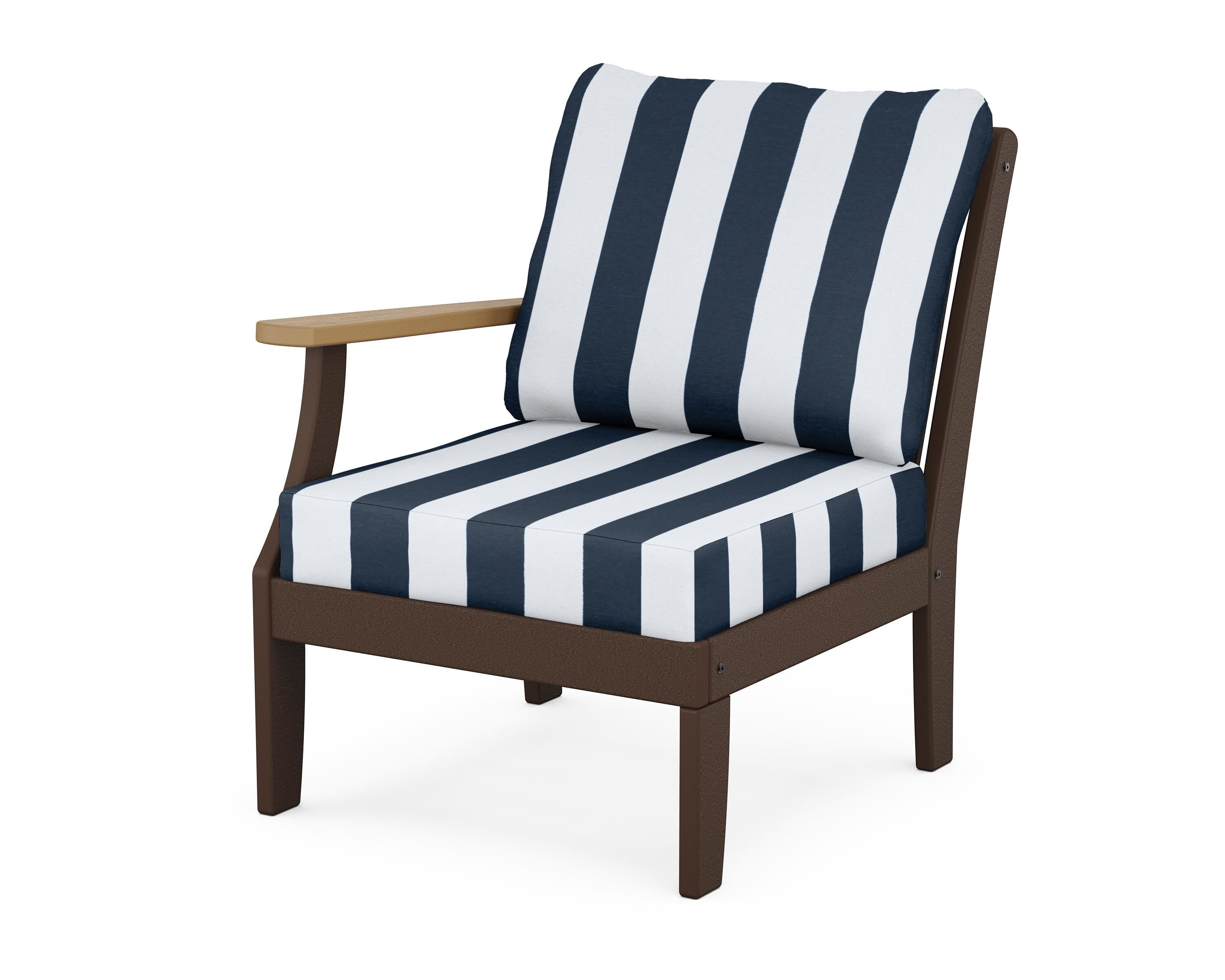 POLYWOOD® Braxton Modular Left Arm Chair in Mahogany / Natural / Cabana Stripe Marine Indigo