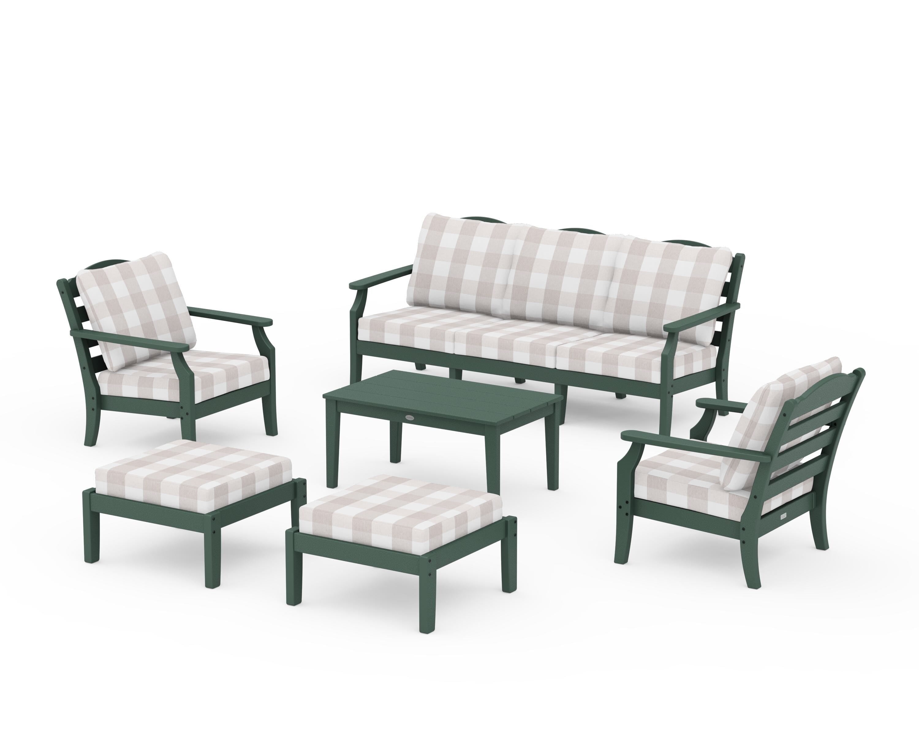 Draper James™ by  POLYWOOD® Savannah 6-Piece Lounge Sofa Set in Green / Buffalo Plaid Dune Burlap