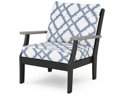 POLYWOOD® Braxton Deep Seating Chair in Black / Driftwood / Trellis Sky Blue