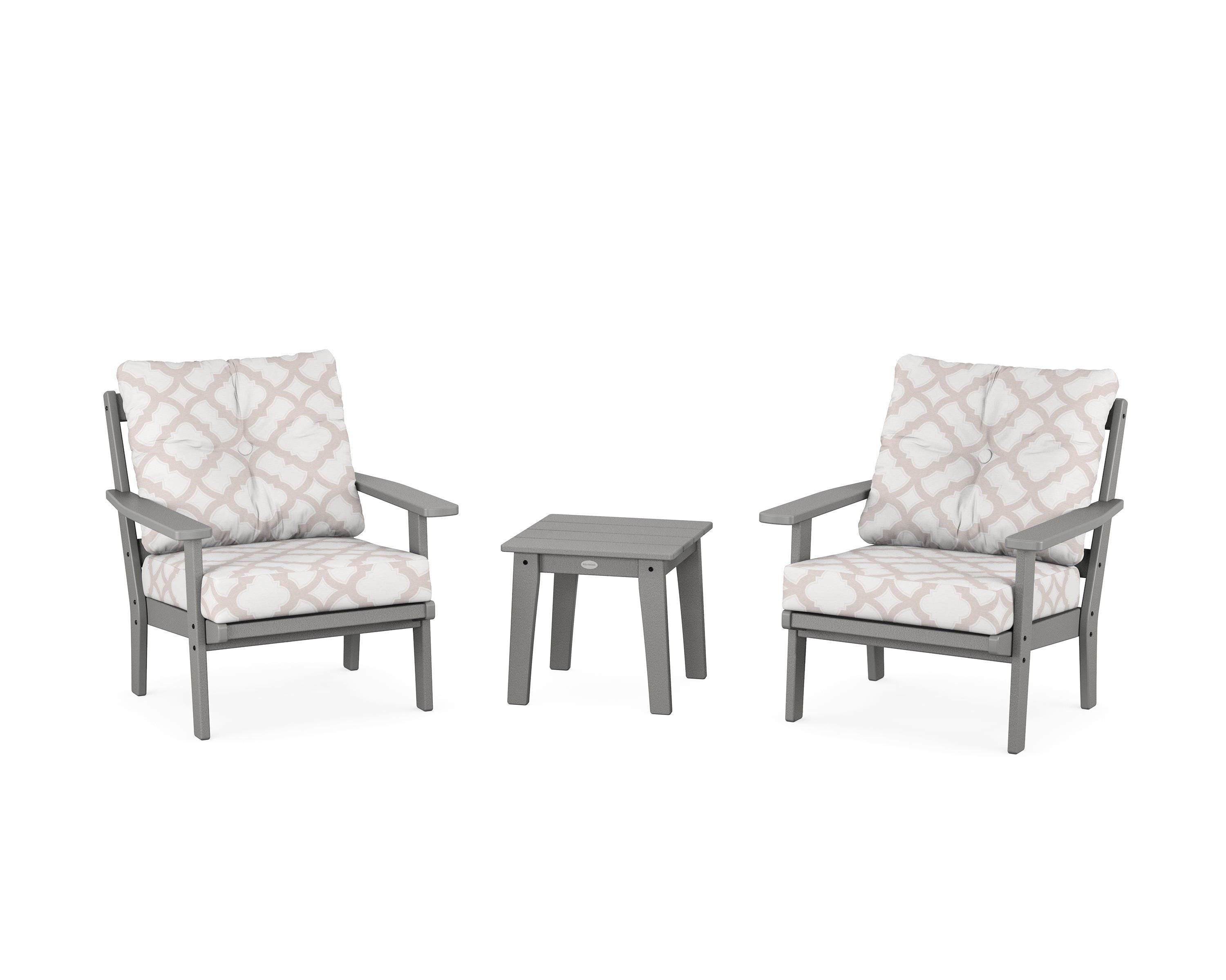 POLYWOOD® Prairie 3-Piece Deep Seating Set in Slate Grey / Trellis Dune Burlap
