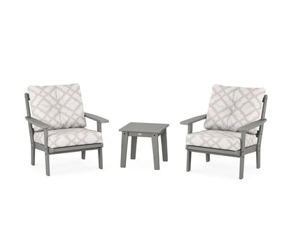 POLYWOOD® Prairie 3-Piece Deep Seating Set in Slate Grey / Trellis Dune Burlap