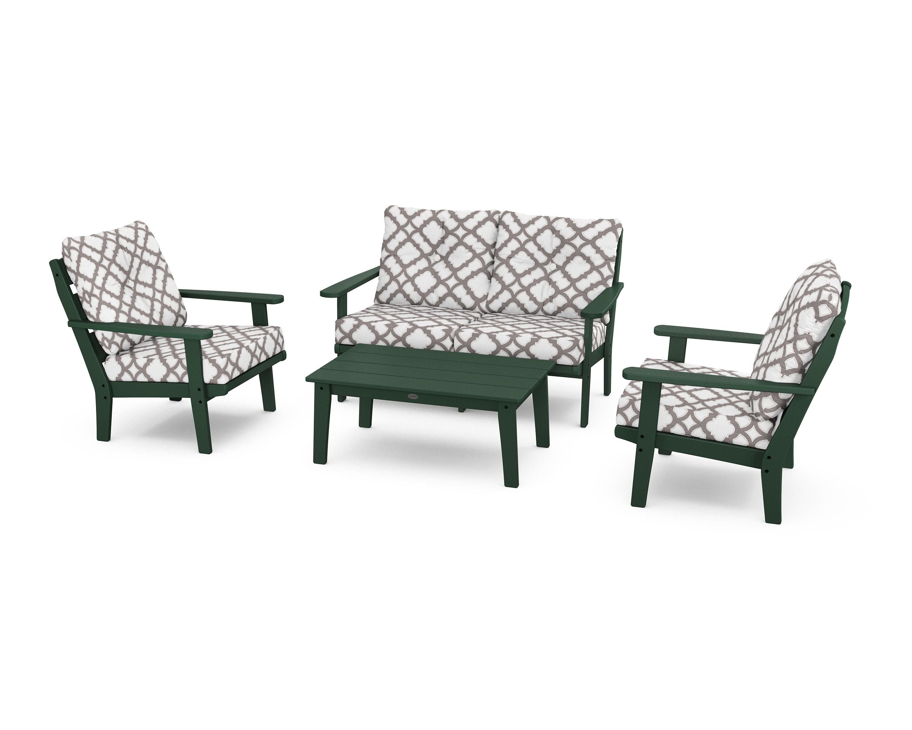 POLYWOOD® Lakeside 4-Piece Deep Seating Set in Green / Trellis Grey Mist