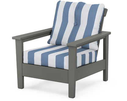 POLYWOOD® Prescott Deep Seating Chair in Slate Grey / Cabana Stripe Sky Blue