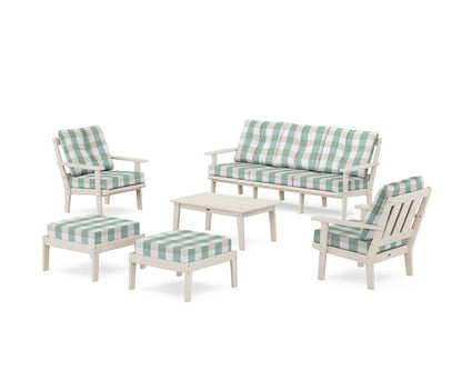 POLYWOOD® Oxford 6-Piece Lounge Sofa Set in Sand / Buffalo Plaid Glacier Spa