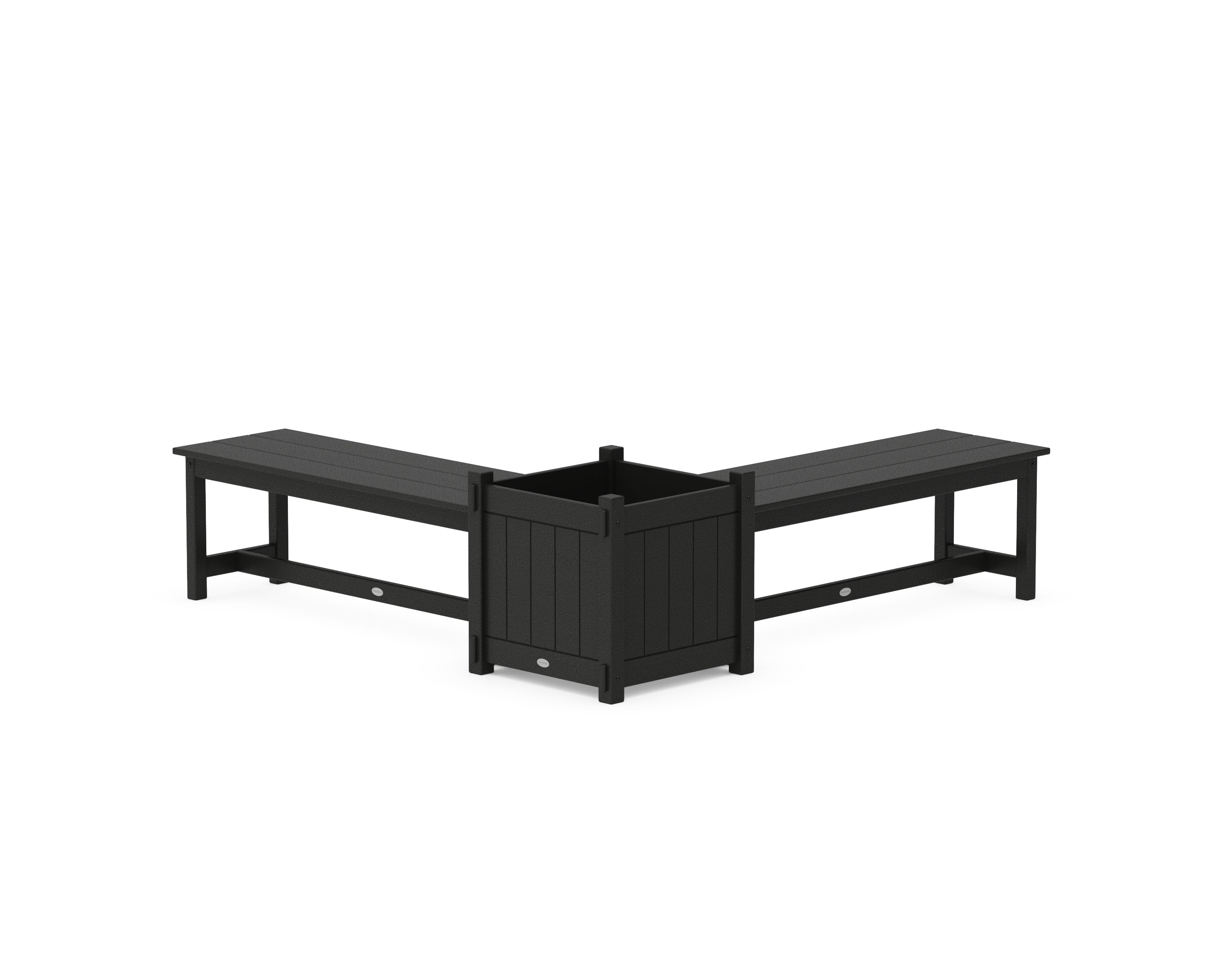 POLYWOOD® 48" Vineyard L- Shaped Planter Bench Set- Large in Black
