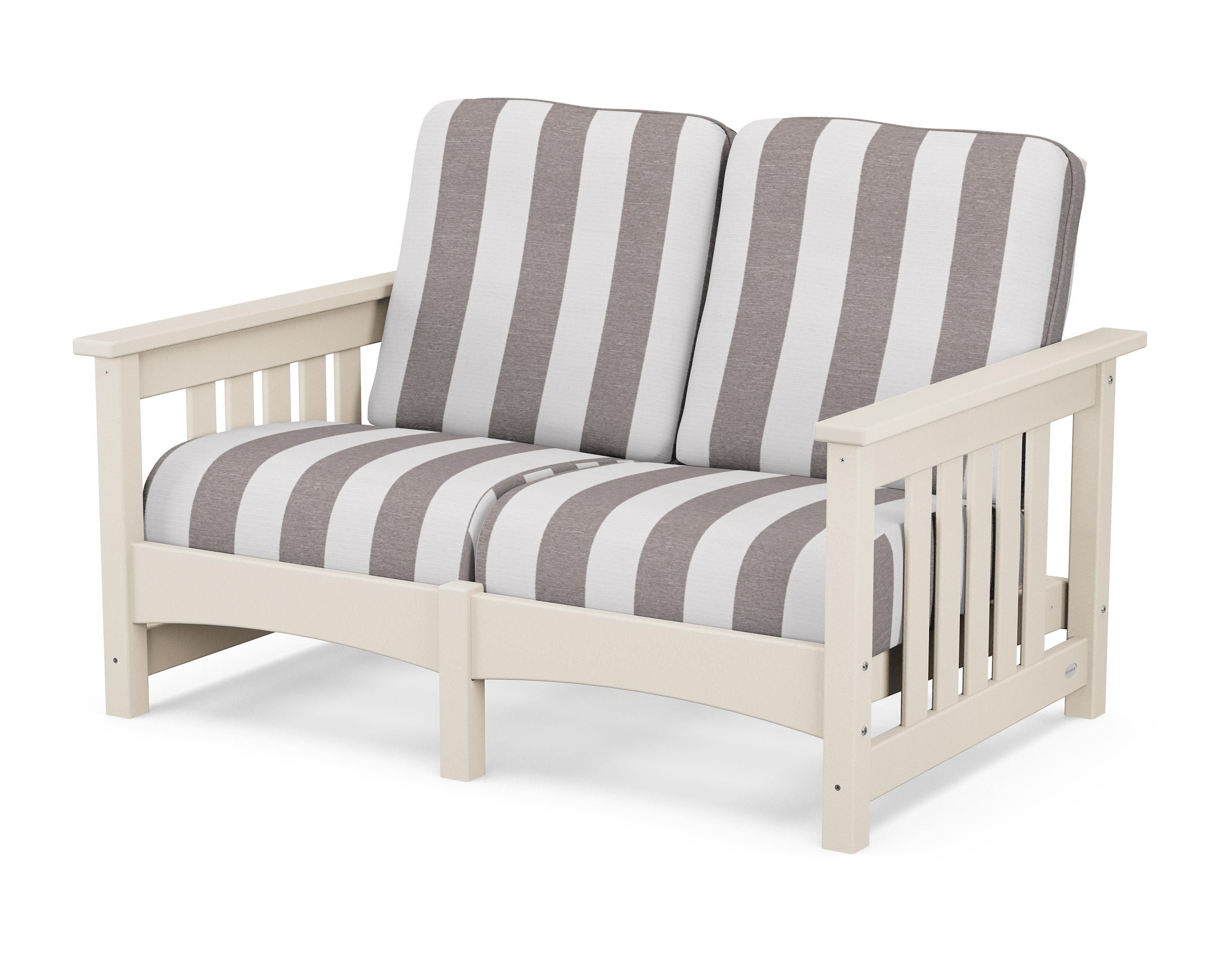 POLYWOOD® Club Mission Loveseat in Sand / Cabana Stripe Grey Mist