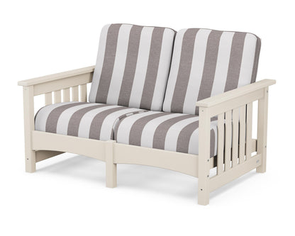 POLYWOOD® Club Mission Loveseat in Sand / Cabana Stripe Grey Mist