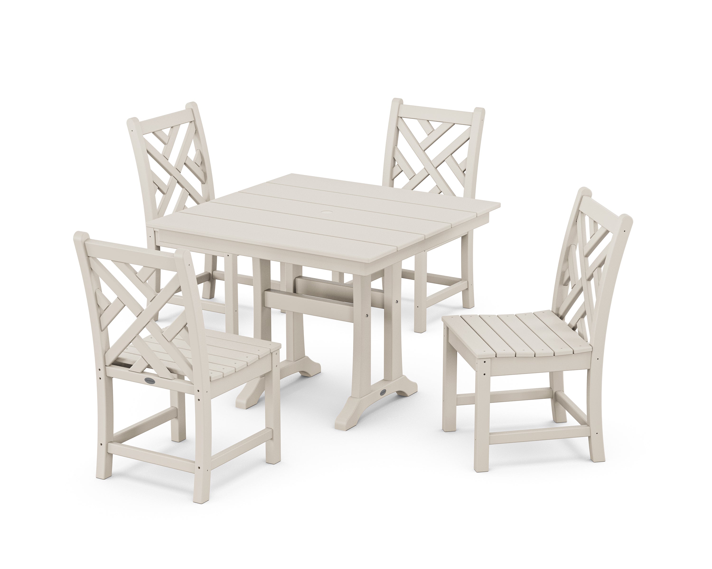POLYWOOD® Chippendale 5-Piece Farmhouse Trestle Side Chair Dining Set in Sand