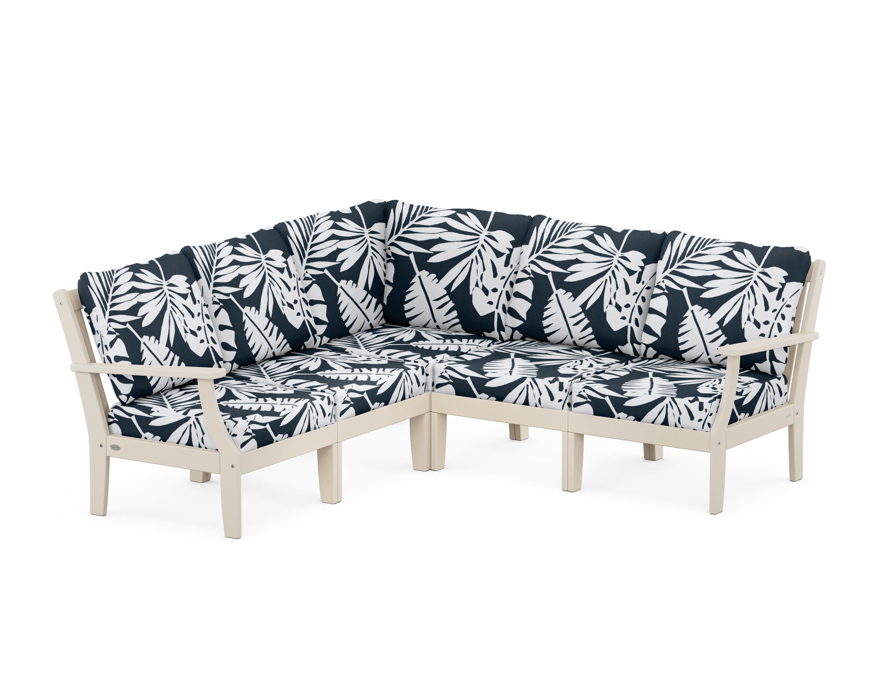 POLYWOOD® Braxton Modular 5-Piece Deep Seating Set in Sand / Leaf Marine Indigo