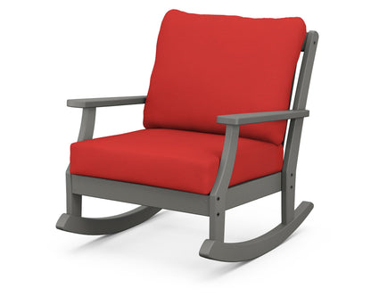 POLYWOOD® Braxton Deep Seating Rocking Chair in Slate Grey / Crimson Linen